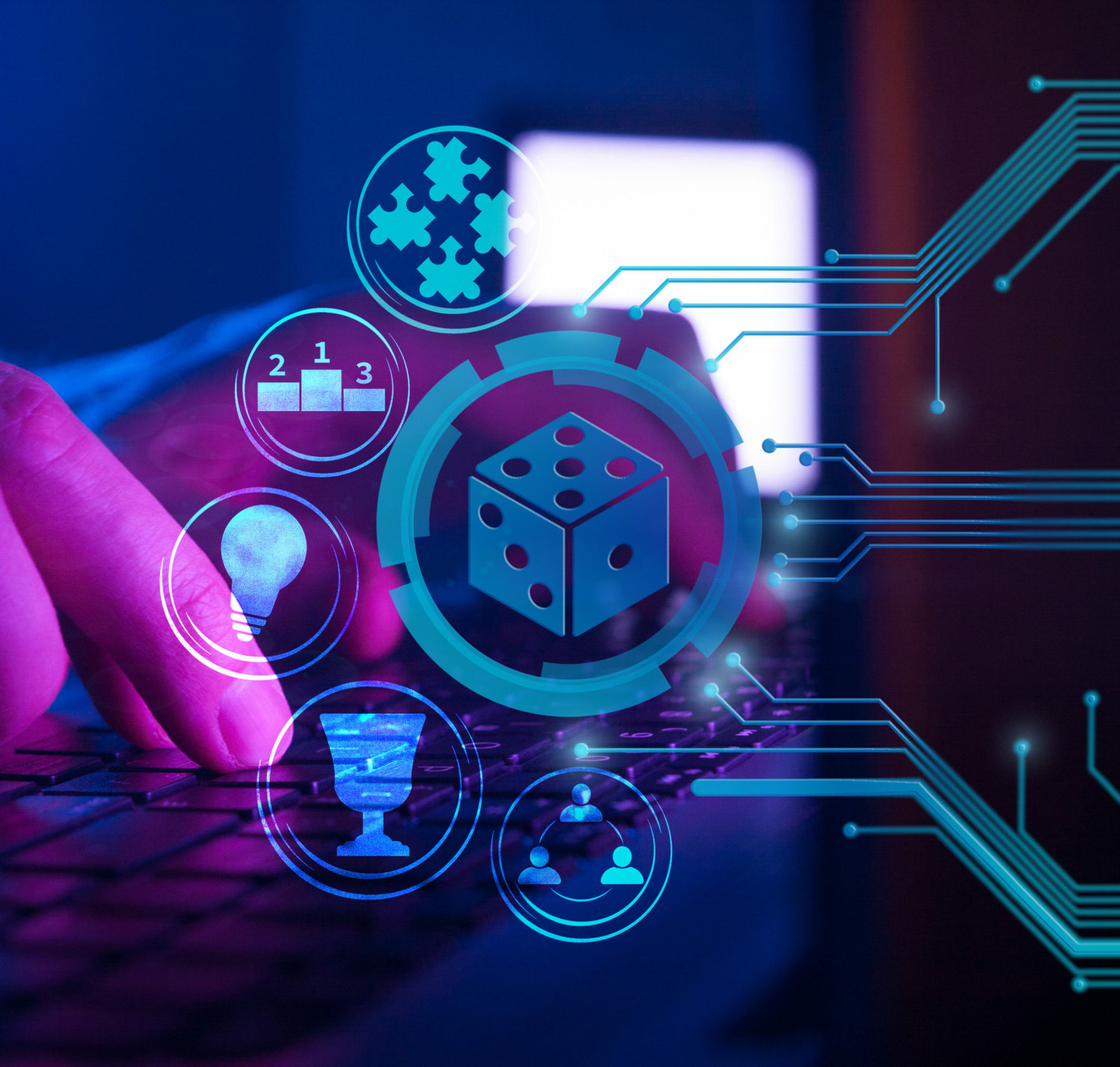 gamification and game development concept in neon style